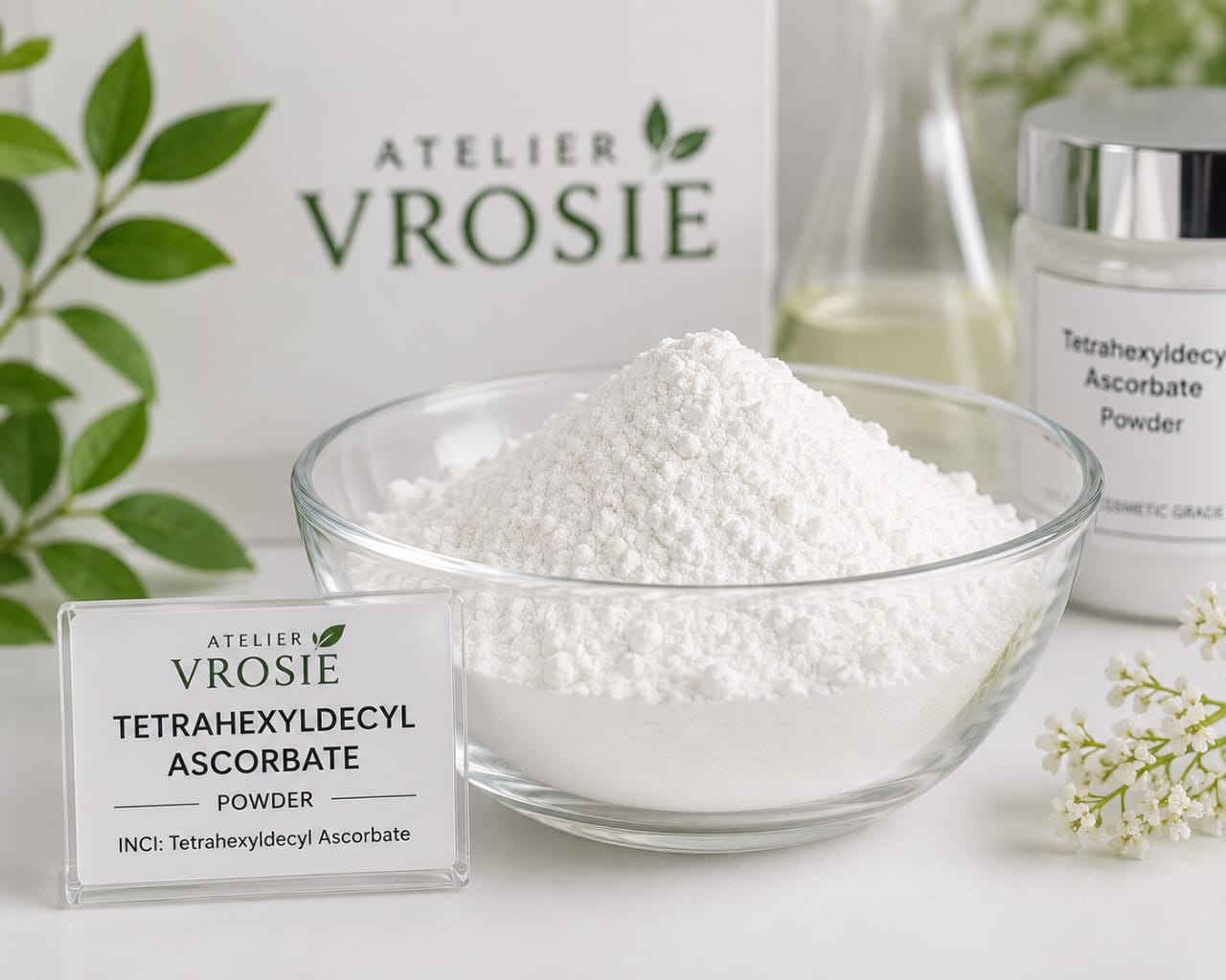 Photo d’une poudre étiquetée Tetrahexyldecyl Ascorbate