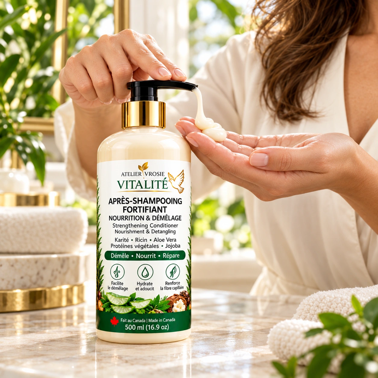 Texture et dosage de l’après-shampooing VITALITÉ
