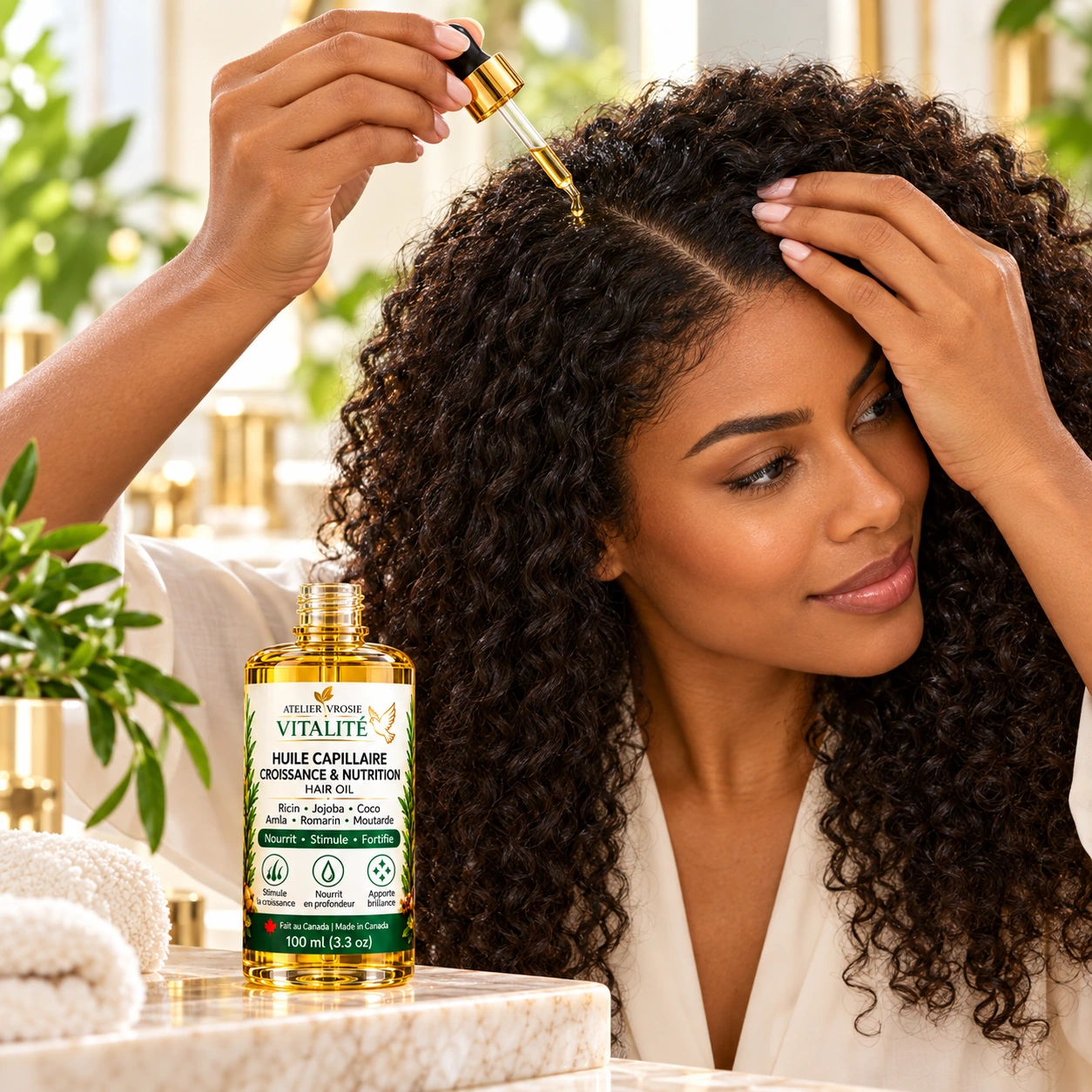 Massage du cuir chevelu — Huile Capillaire VITALITÉ